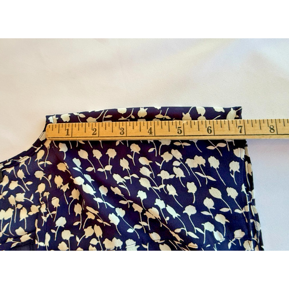 Talbots Petites 8P Navy White Floral Belted Fit Flare Flutter Hem Dress Classic - Picture 5 of 7
